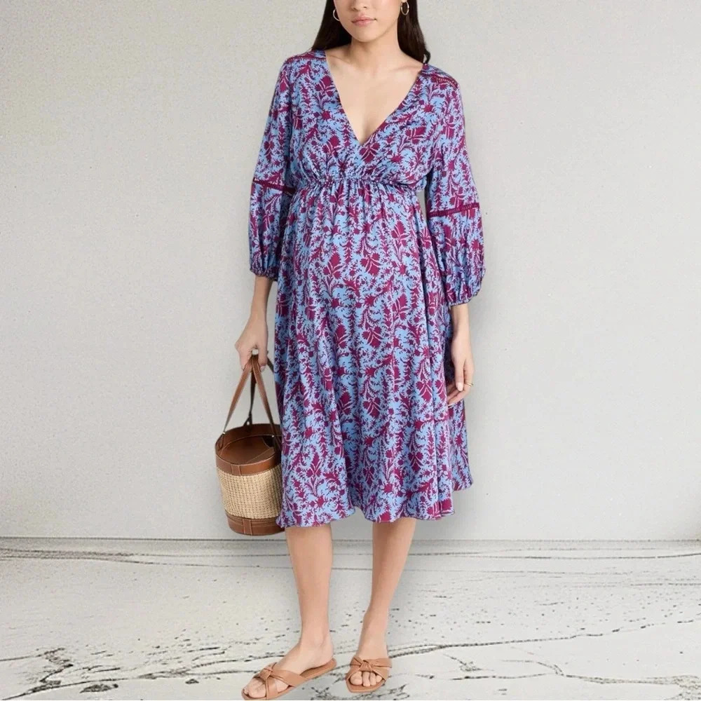 NEW HATCH The Juliet Printed Dress in Sky blue Magenta Floral Size 0 - Picture 11 of 16